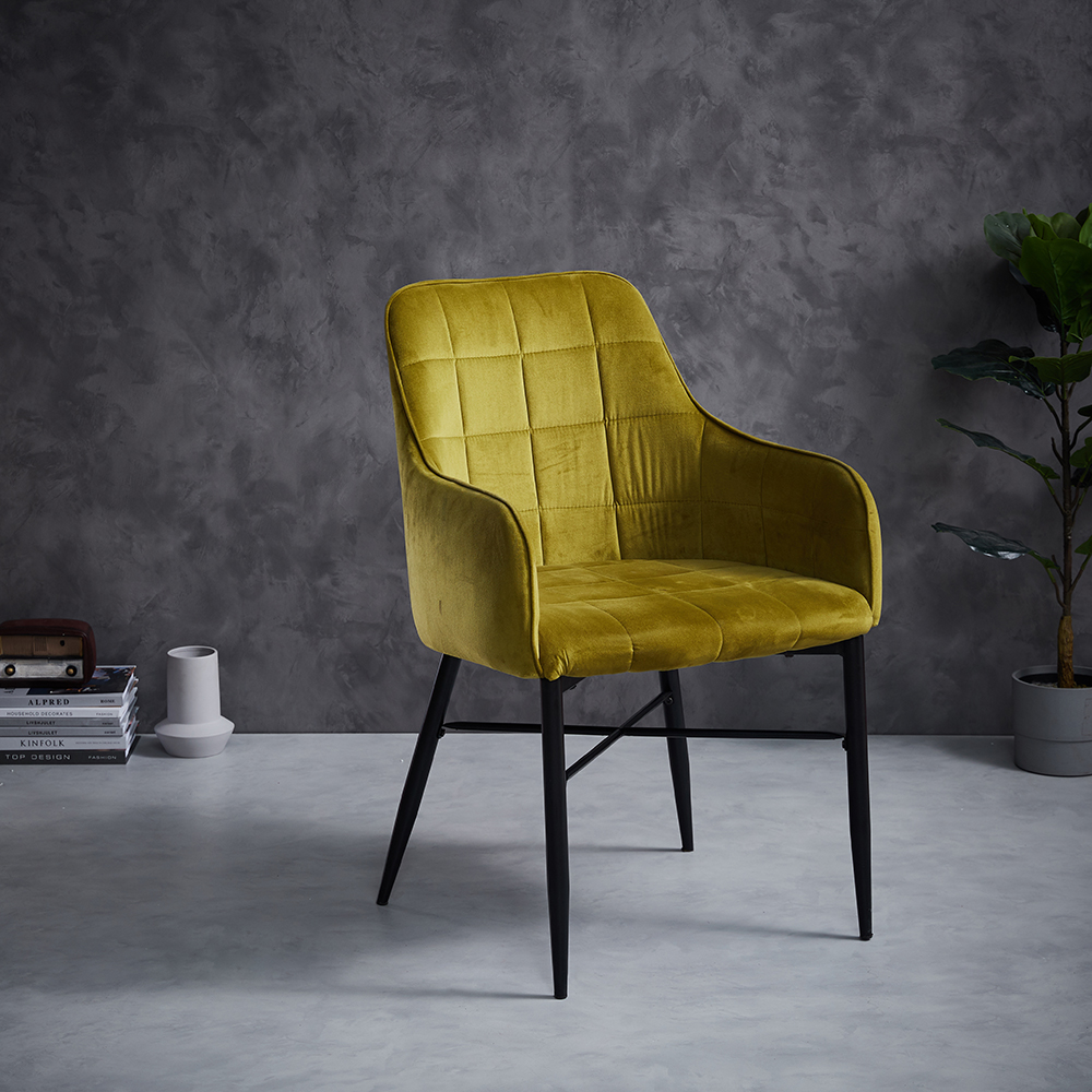 European Design dining room Office Green Velvet Dining Chairs with Armrest Black Powder Coating Legs