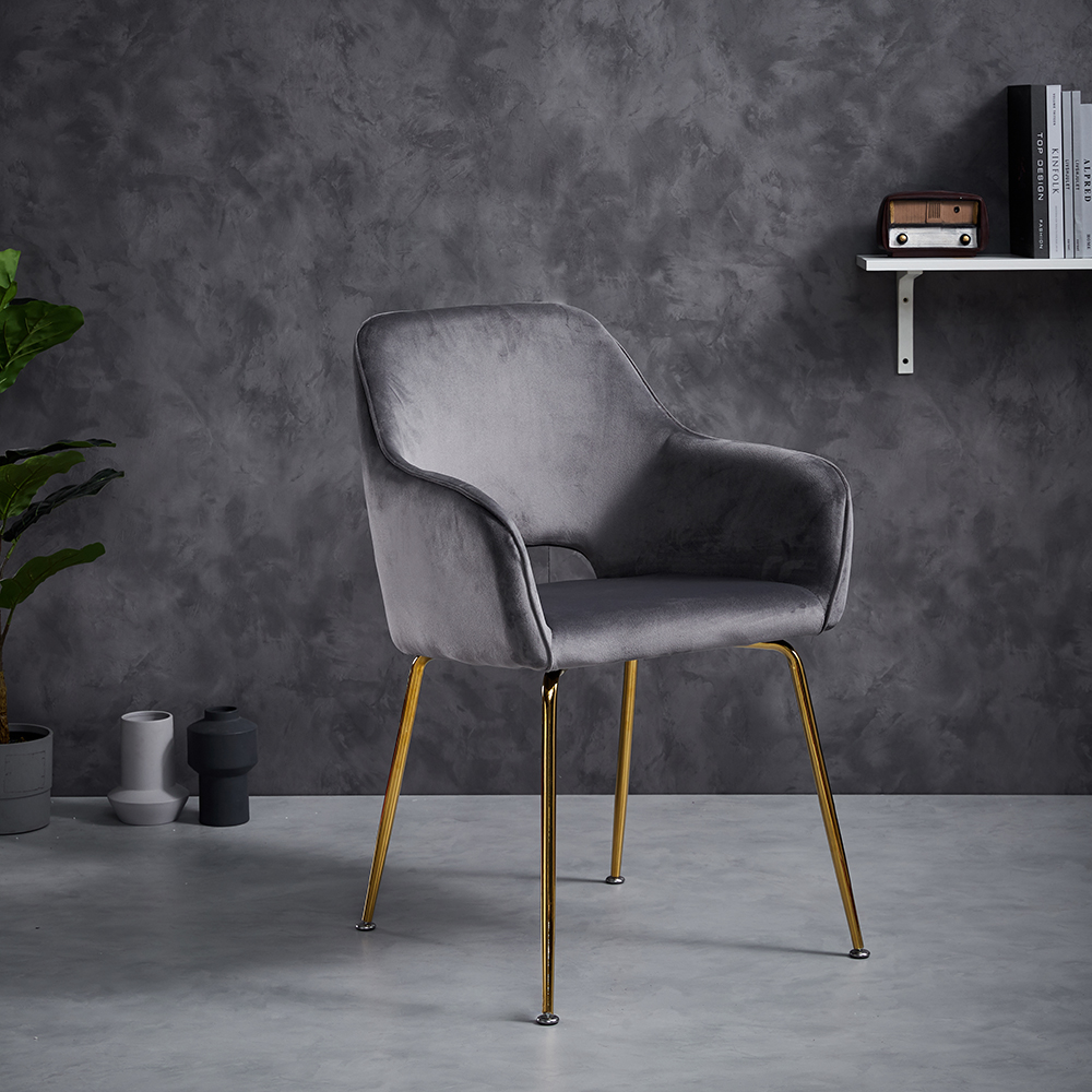 Best Selling Grey Velvet Lounge Chair Gold Metal Leg Dining Chair Modern Comfort Dining Chair