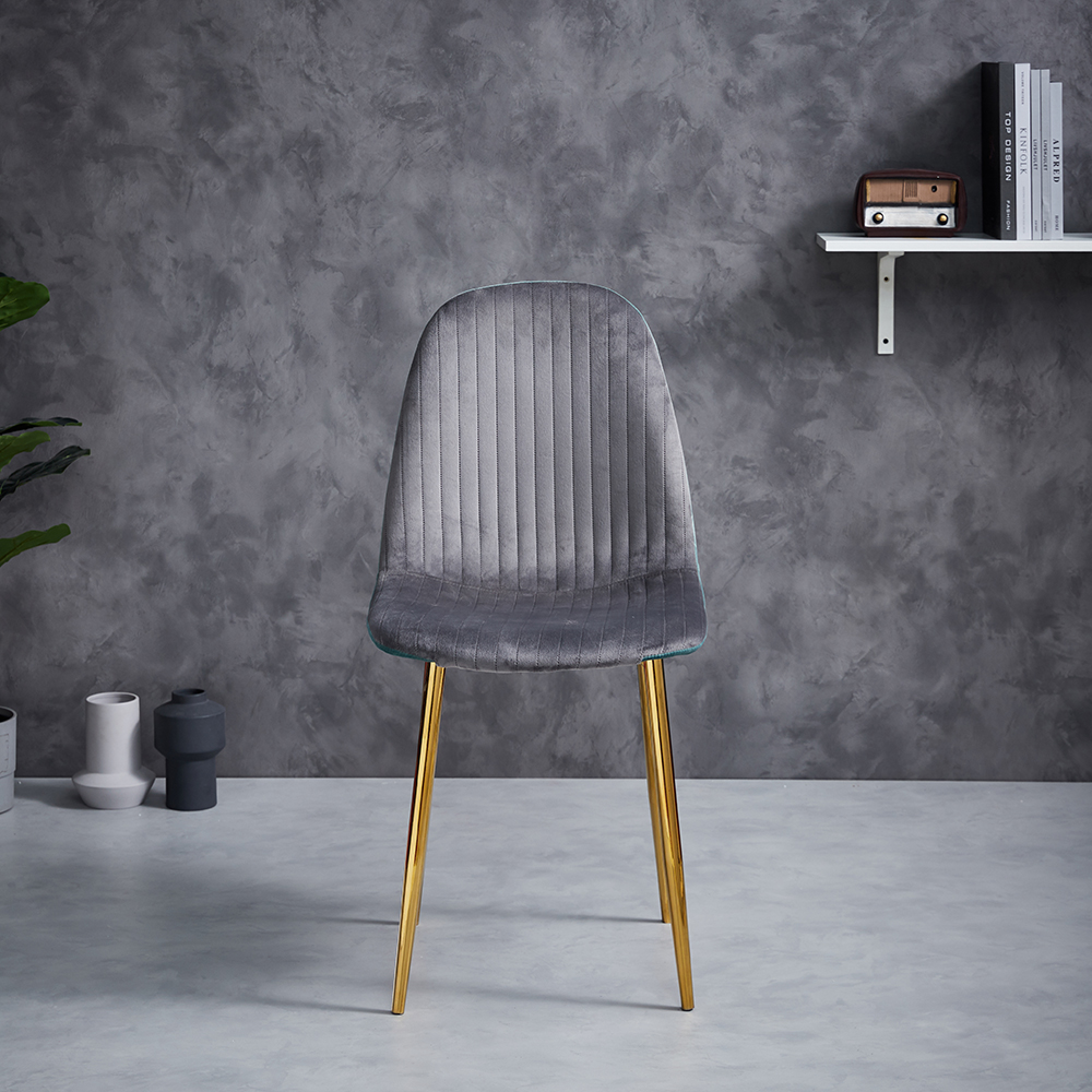 European Design Dining Room Furniture Grey Velvet Dining Chair with Gold Chrome Legs