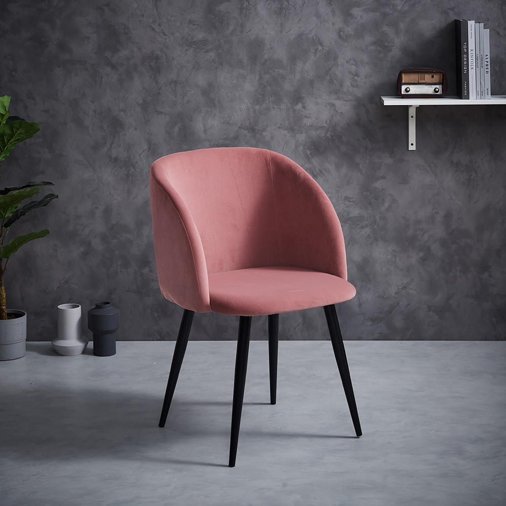 Hot Selling Nordic Design Home Furniture Black Powder Coated Legs Pink Velvet Dining Chair