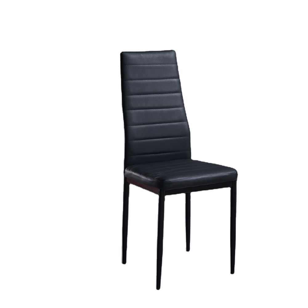 China Wholesale Cheap Price PU PVC Black Dining Chairs With Metal Powder Coating Legs