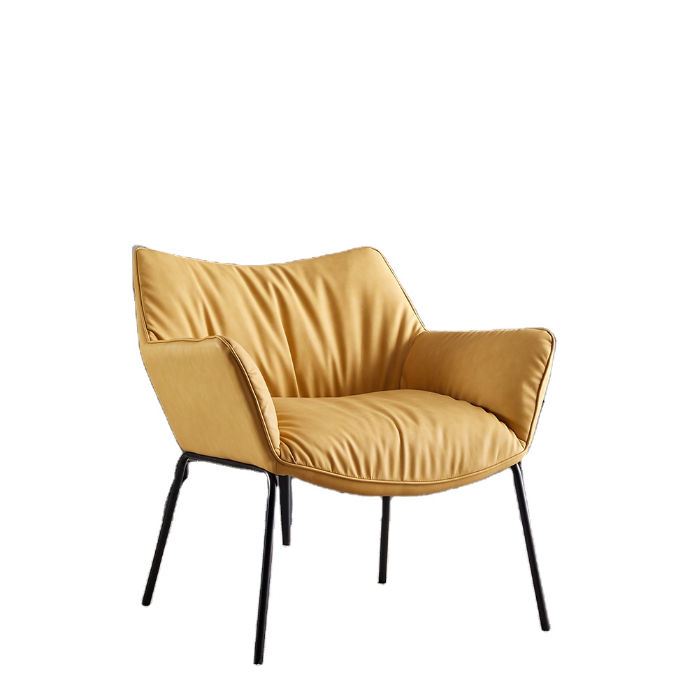 European Design Yellow Pu Leather Black Metal Legs Sofa Chairs Nordic Bedroom Lounge Balcony Leisure Lazy Sofa