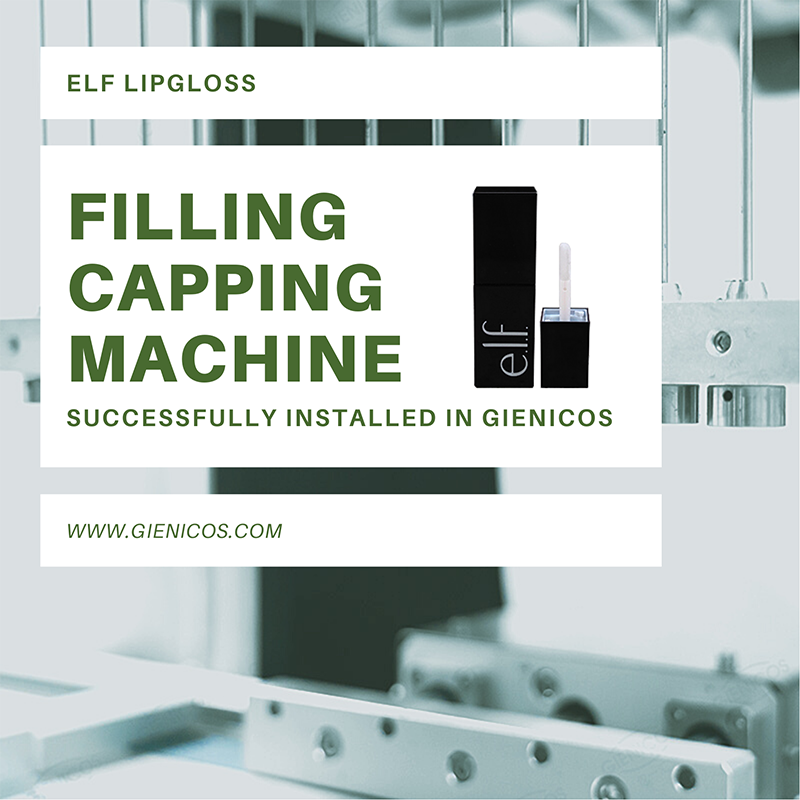 ELF LIPGLOSS 12 munstycken Lipgloss Fyllningslinje fyllningslockmaskin installerad framgångsrikt i GIENICOS
