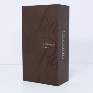 Kuti dhuratë për shishe verë lëkure PU me tekst të artë në stampim / Kuti e ngurtë verë e bardhë