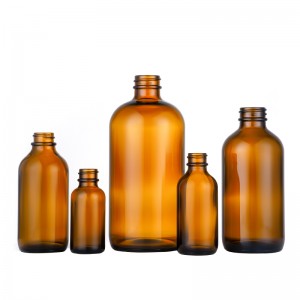 100ml 300ml Amber Boston Container Boston Round Bottle with Black Ribbed Cap