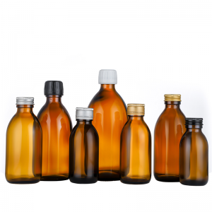 ຂາຍສົ່ງ Custom glass bottle 260ml 315ml 500ml Amber glass bottle syrup bottle