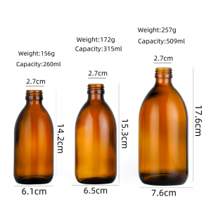 Vairumtirdzniecība pielāgota stikla medicīniskā pudele 260 ml 315 ml 500 ml dzintara stikla pudeles sīrupa pudele