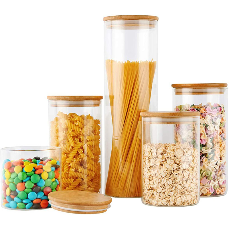glass spice jar storage airtight with bamboo clamp lid