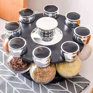 Rotating Cruet Condiment Seasoning Jars Set Spices Pepper Sprays Bottles Salt Jars Kitchen Storage Rack Organizer