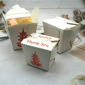 White Disposable Kraft Paper Take out Noodle box Containers with handle