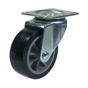 Легкий 3-дюймовый черный полиуретановый поворотный ролик с боковым тормозом Серия EB1 - Тип верхней пластины - Поворотный / жесткий (оцинковка)