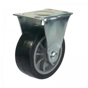Lehké 3palcové černé PU otočné kolečko s boční brzdou Řada EB1 – typ horní desky – otočné/pevné (pozinkování)