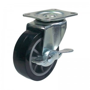 Lahka 3-palčna vrtljiva kolesa iz črnega PU s stransko zavoro Serija EB1-vrsta zgornje plošče-vrtljiva/toga (cinkana)