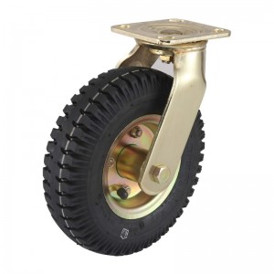 Pneumatic Caster Pamusoro ndiro Swivel/Rigid mhando Rubber Wheel(Goridhe-plating)