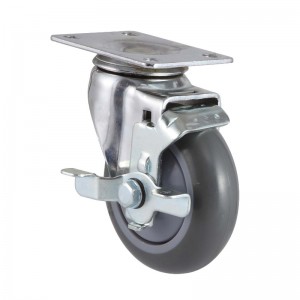 Vežimėlio pilkas 3–5 colių PU ratukas vidutinės apkrovos įrangos ratas su stabdžiu