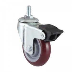 125mm Bëlleg mëttel- Flicht Swivel Red PU Industriell Castor Fournisseuren mat Metal Side Brems-