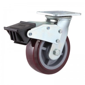 چرخ چرخشی PU سنگین صنعتی / سفت و سخت / چرخ چرخ دستی ترمز (روکش)