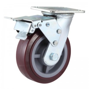 Indostrialy mavesatra PU mihodikodina / henjana / frein Trolley Caster Wheel (Zinc-plating)