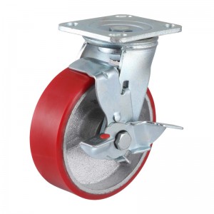 4/5/6/8 pouces industriel robuste pivotant/rigide/frein PU sur roulette en fonte (zingage)