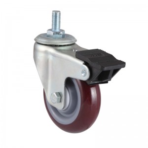 Derlin Bearing Red PU Trolley Caster China Manufacturers Stem With Brakes