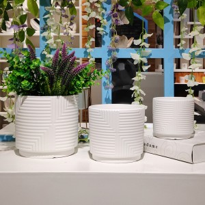 Großhandel gestreifte Blumentöpfe für den Innenbereich, Dekor, weiß, kleine Keramik-Pflanztöpfe