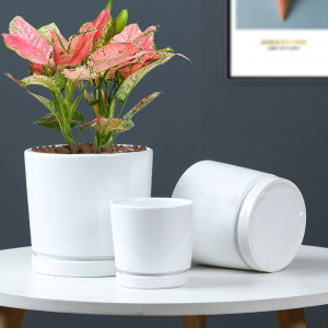 OEM Indoor Garden Home Grosir Pot Bunga Cilik Penanam Putih Pot Tanaman Keramik Modern Set 3