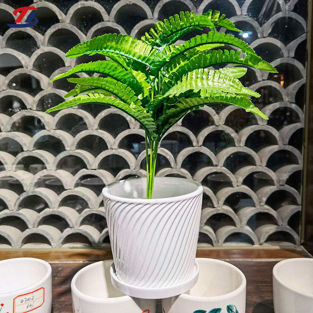 Striped white ceramic flowerpot with drain base Featured Image