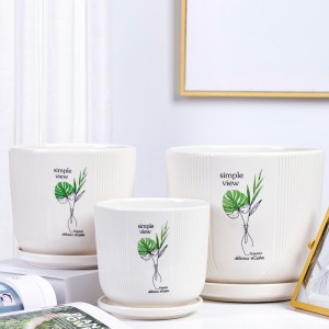 Wholesale Indoor Office Cylinder Round Planter Pot Large Ceramic Planter Pot with Drainage Hole Saucer