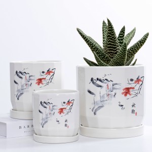 Menyesuaikan Chinoiserie Kaca Dekoratif Dalam Ruangan Pot Bunga Tanaman Putih Kecil Keramik Pot Tanaman Set 3