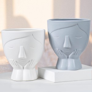 Qaynar Satılır Ucuz Keramika Çiçək Pot Bağlı Dekorasiya Smile Üz Çiçək Pot Baş