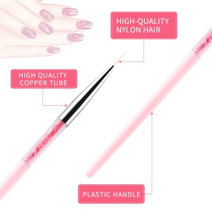 3pcs Pink Nylon Hair Nail Art Brush Nail Art Design සඳහා කට්ටලය