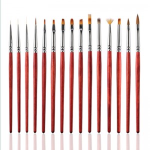 15pcs/setha Ukufika Okusha kwe-Red Wooden Nylon Hair Acrylic Nail Art Brush Set