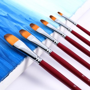 6 pcs Filbert Nylon Paint Brush චිත්‍ර ශිල්පීන්ගේ ඇඳීම් බුරුසුව සඳහා ලී හසුරුව.