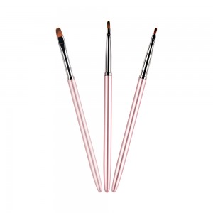 Set di pennelli per nail art con manico in metallo rosa per capelli in nylon 3 pezzi / set con logo personalizzato