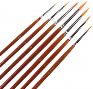 Set di pennelli per artisti con manico in legno da 7 pezzi per dettagli Set di pennelli per penne con gancio in miniatura