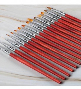 15pcs/set Kusvika Kutsva Red Wooden Nylon Bvudzi Acrylic Nail Art Brush Set