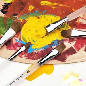 Vidin'ny orinasa 6pcs Nylon Hair Artist Flat Brush Paint Brush Set Bi-Color Handle Ho an'ny Hosodoko Acrylic