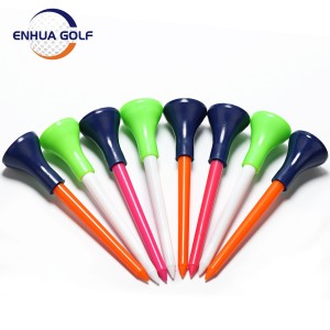 Unbreakable 83mm Big Cup Plastic Golf Tees 3 1/4 လက်မ ဂေါက်ရိုက်လေ့ကျင့်မှုအတွက် ပွတ်တိုက်မှုလျှော့ချရန် ဘေးထွက် Spin Tee ကို အဆင့်မြှင့်တင်ပါ