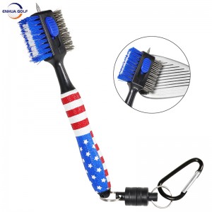 ລຸ້ນໃຫມ່ USA Flag design Mini Lightweight Golf Club Brush Stylish Magnetic clip Clubber Cleaning Tools Golf Cart Putter Brush ຄຸນະພາບສູງ