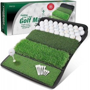 Desain baru 4-in-1 Golf Practice Hitting Mat dengan baki bola yang dapat dilipat Paten eksklusif Rumput panjang portabel