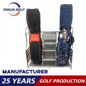 Հարմարեցված Hotsale Powder Coated Steel Golf Bag Shelf Pvc Coating Golf Bag Storage Display Rack Accessories Rack
