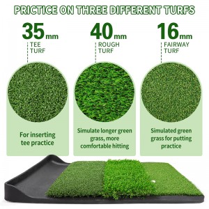 Último lanzamento, deseño patentado, agarre portátil de man, alfombra de golpeo de golf con bandexa 3, combinación de herba, fabricante fiable