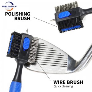 Топла распродажба на Амазон Нов дизајн Mini Golf Brush од Enhua Golf Cart Putter Brush Висококвалитетна четка за голф клуб Магнетна штипка Clubber алатки за чистење