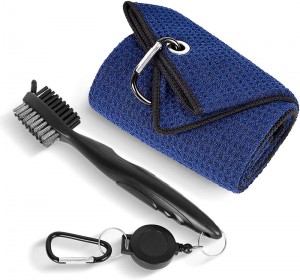 Рушник для гольфу для сумок для гольфу із затискачем, вафельний візерунок. Рушник із мікрофібри, складений утричі, із щіткою для чищення. Висувний подовжувач, Golf