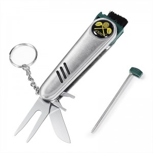 Hemî di yek Golferê de Amûra Golfê Pirfunctional Kêr + Kêr + Turf Amûra Tamîrkirina Pocket Knife Spike Wrench Cleaning Brush Set Marker Top Magnetic
