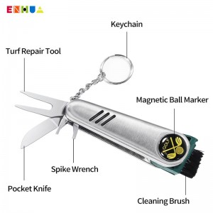 All in One Golf's Tool Golf Multifunctional Utility Knife+ Turf Repair Tool Pocket Knife Spike Wrench Cleaning Brush Magnetic Ball Marker Set