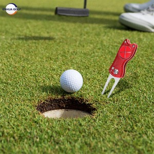 Behúzható fém golfosztó szerszám mágneses golyójelzővel és felugró gombbal, zöld szerszámtartozékok nagykereskedelme Többfunkciós golfjavító szerszám cinkötvözet fogantyúval OEM Golf Divot szerszám