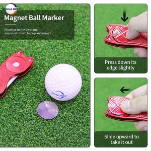 Metalni alat za golf na uvlačenje s markerom za magnetsku lopticu i iskočnim gumbom Dodaci za zelene alate Veleprodaja višenamjenskog alata za popravak golfa s ručkom od legure cinka OEM alat za golf