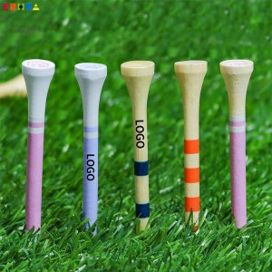 Pasokan Pabrik Murah Produsen OEM / ODM Desain Baru Colourful Golf Wooden Bamboo Tee dengan Pencetakan Logo ramah lingkungan
