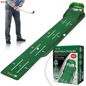 3D Simulation Background Board Goofu na-etinye ihe na-emepụta Green Factory New Design Hazard Golf Mat Indoor Outdoor Practice Mat Premium Golf Iting Mat.